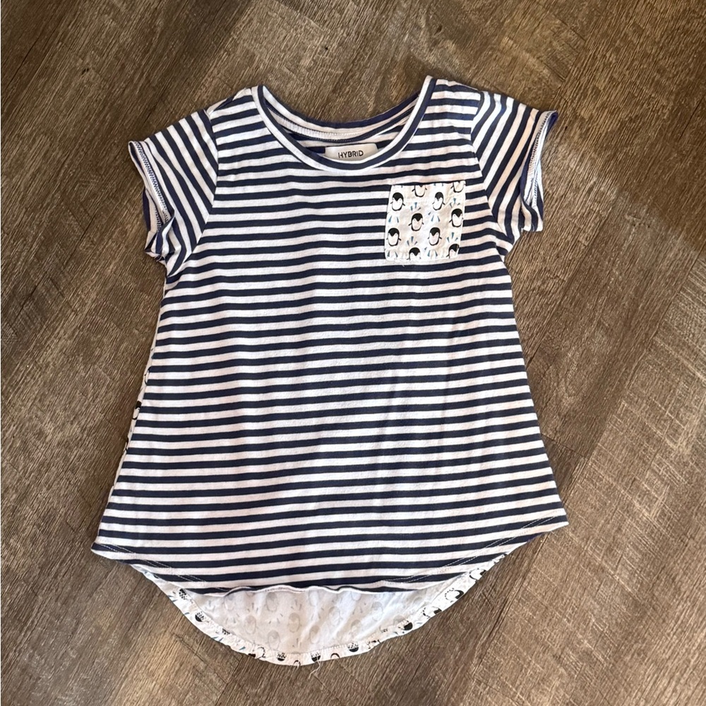 Hybrid & company Navy and White Striped Tee with Penguin Pocket